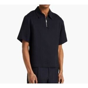 SANDRO Lyocell-blend twill polo shirt black Men's XL